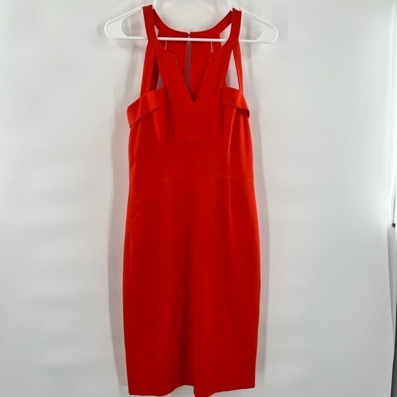 BCBGMAZAZRIA poinsettia orange dress sheath cutout shoulder size 6 - Picture 1 of 8